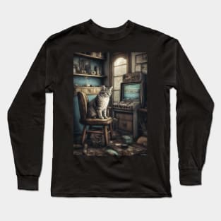 Cat Vintage Gaming Room Long Sleeve T-Shirt